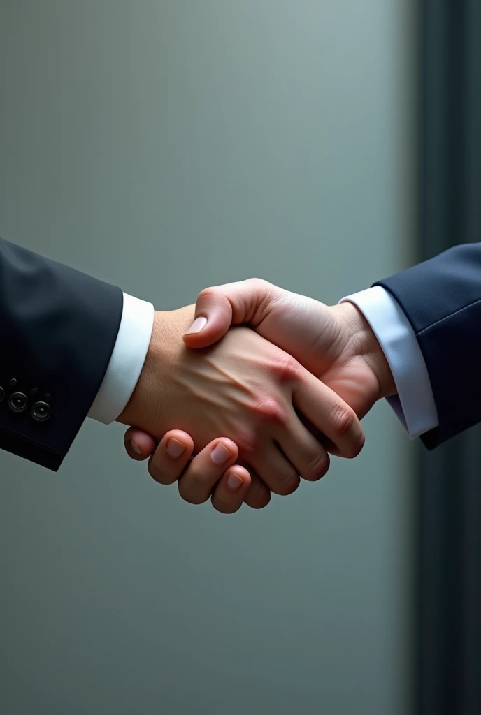 Businessmen's hands shaking diagonally with background