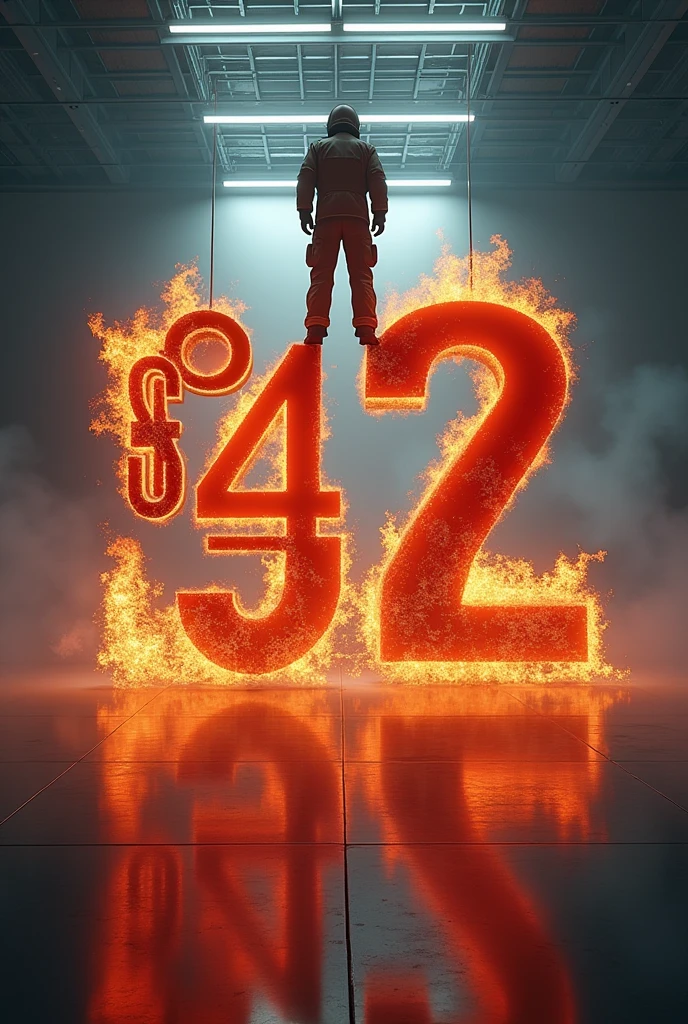 (photorealism:1.2), 16x9 wallpaper, with number "$42,880,500.00" with burning edges, with a fireman on the ceiling and sprinkler releasing water, and with "2024 GOAL"