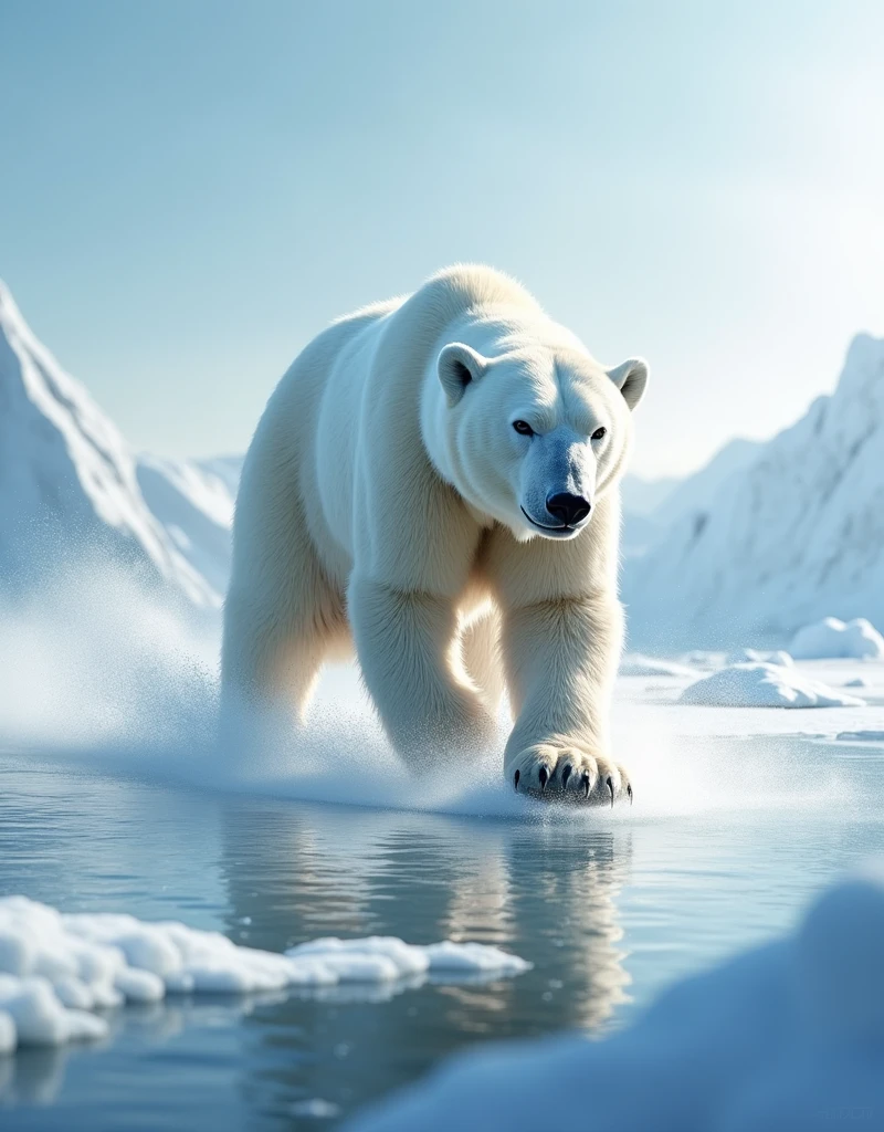 A polar bear on ice skating