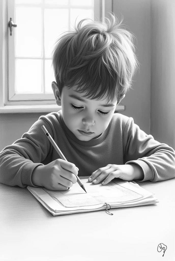 make it as if it were a pencil drawing of a boy drawing