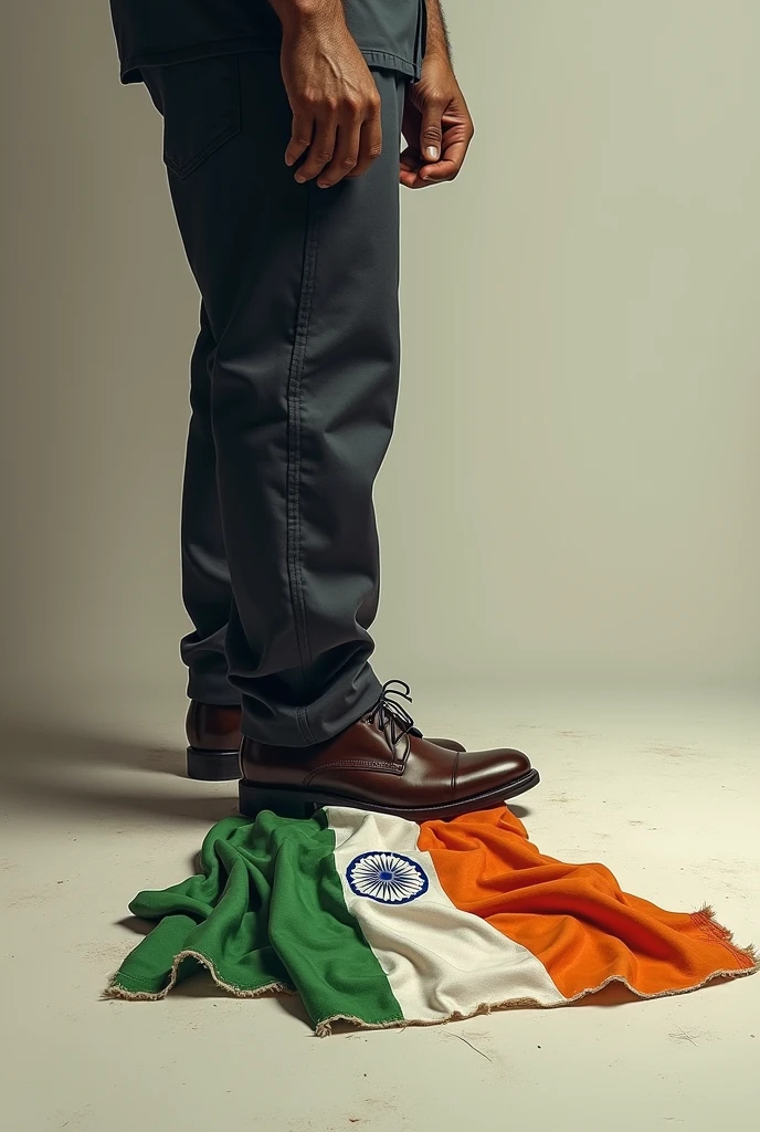 Indean flag under the foot of man