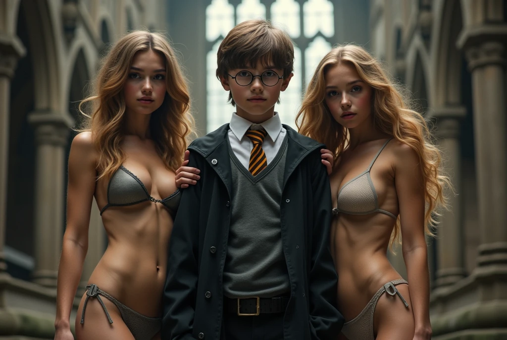 Hogwart, boy and three girls, nude, orgy sex, anorectic,
