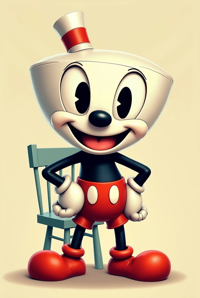Cuphead solo, looking at viewer, smile, 1boy, standing, full body, sitting on chair, looking at viewer