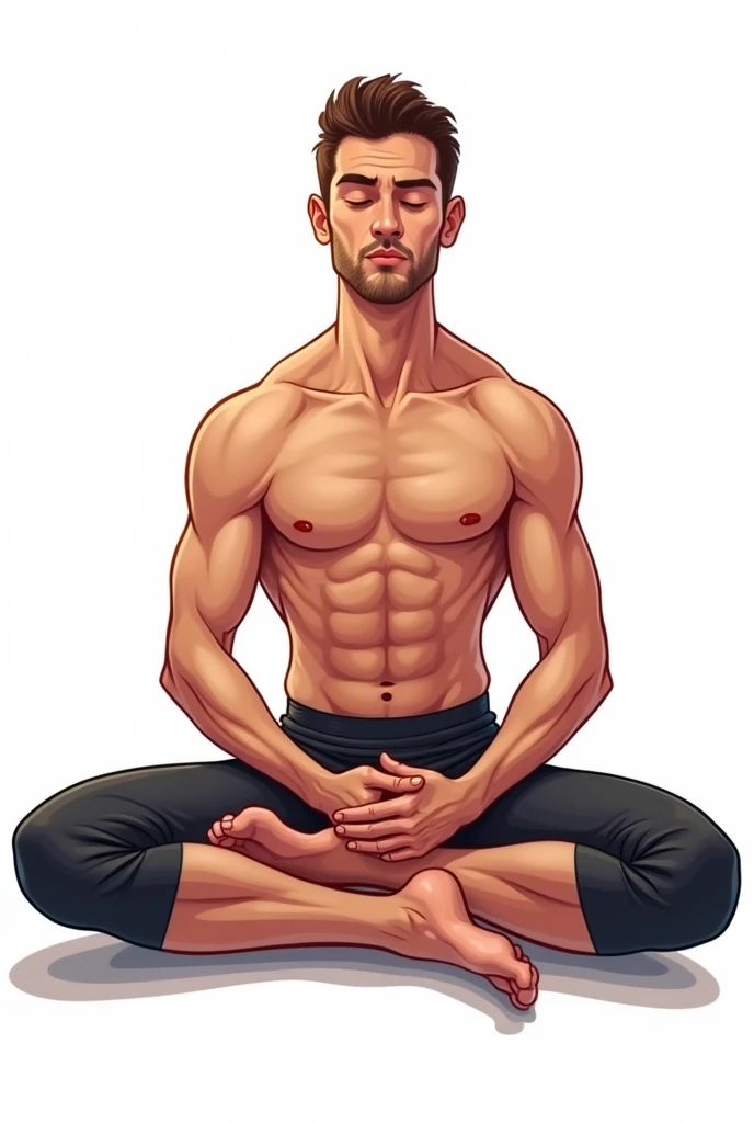 27 year old man sitting in yoga position, wearing gym clothes in digital art, comic style, white background