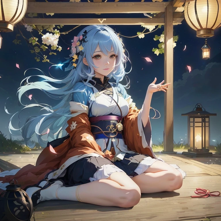 anime girl sitting on the ground with a lantern in the background, anime style 4 k, anime art wallpaper 8 k, trending on artstation pixiv, anime art wallpaper 4k, anime art wallpaper 4 k, anime wallpaper 4 k, anime wallpaper 4k, anime moe artstyle, 4k anime wallpaper, guweiz on pixiv artstation