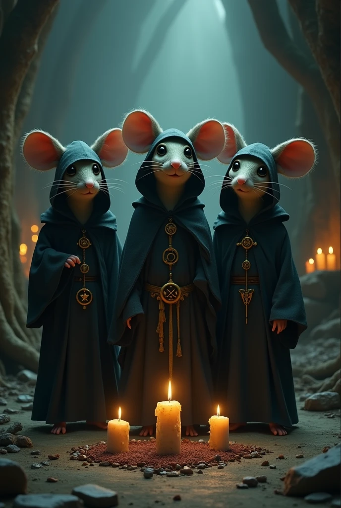 Shrek's 3 blind rats in satanic cult clothing