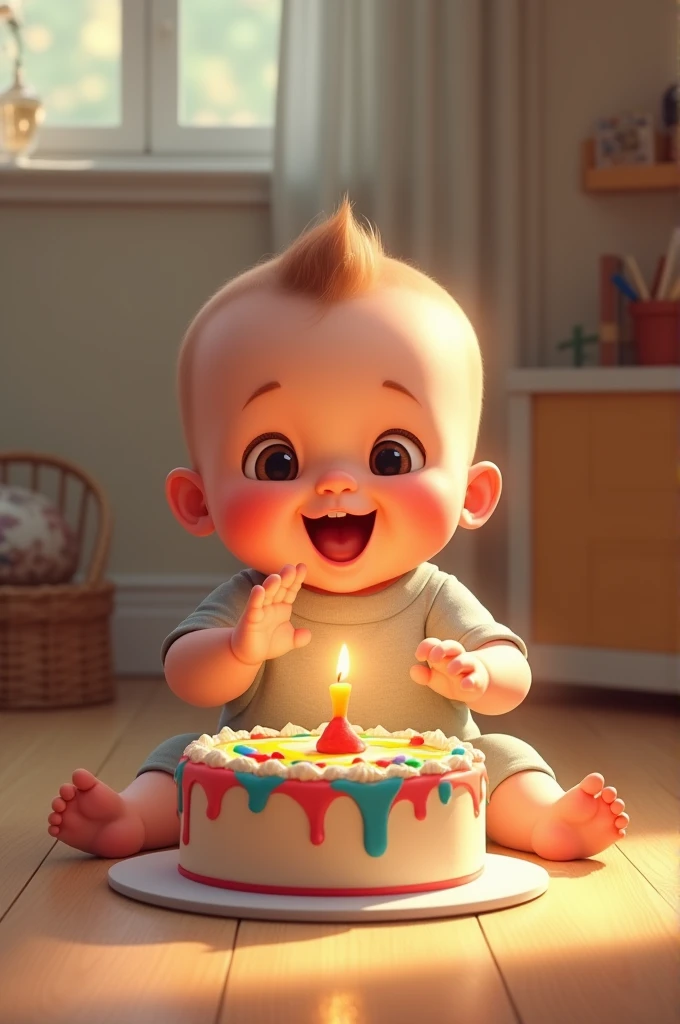A baby boy with a cake and says "JHAZEEL"