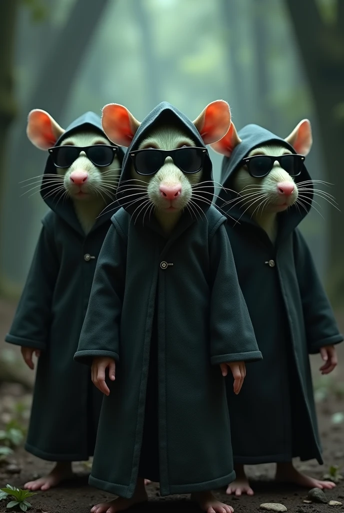 Shrek&#39;s 3 blind rats in satanic cult clothing with sunglasses 