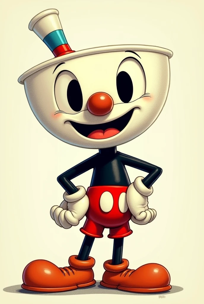 Cuphead solo, looking at viewer, smile, 1boy, standing, full body, sitting on chair, looking at viewer