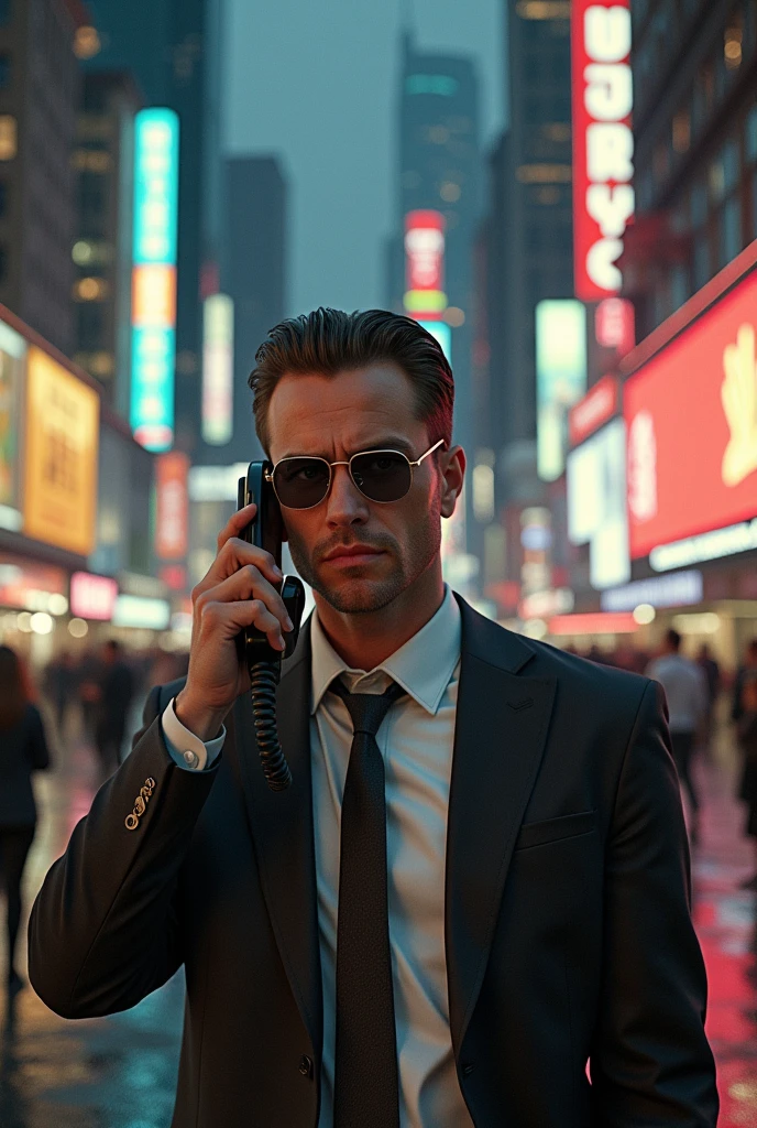 Person talking on cell phone in the 80s
