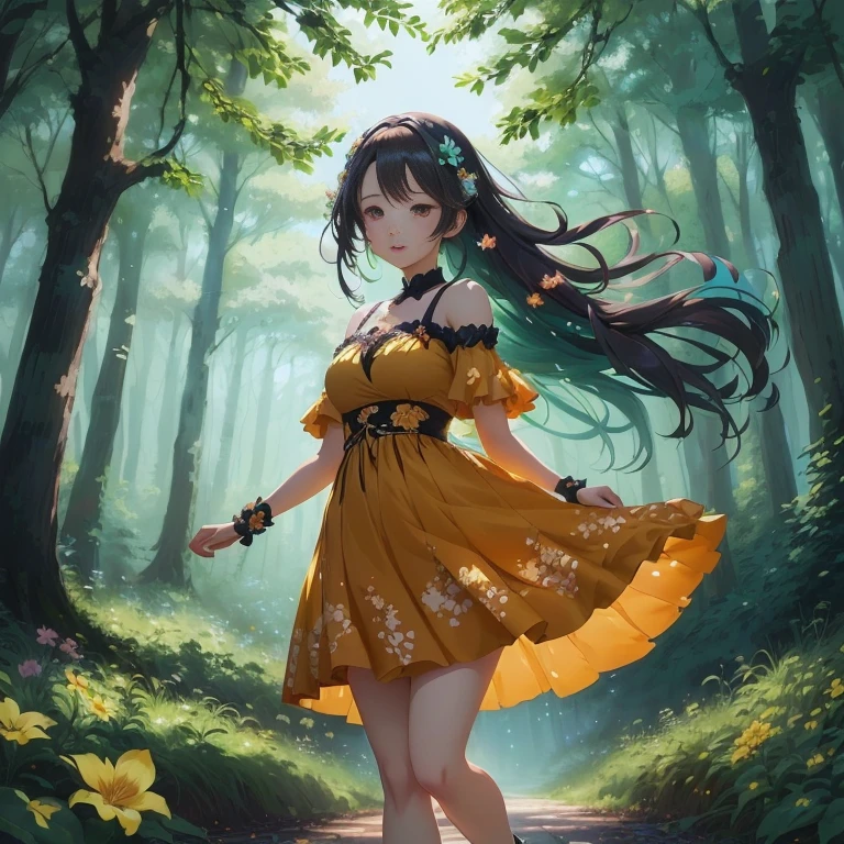 anime girl in a dress walking in a forest with flowers, anime lush john 8k woods, anime style 4 k, cute anime waifu in a nice dress, anime art wallpaper 8 k, anime style. 8k, anime art wallpaper 4 k,  in dress, anime art wallpaper 4k, beautiful fantasy anime, 4k anime wallpaper, anime moe artstyle