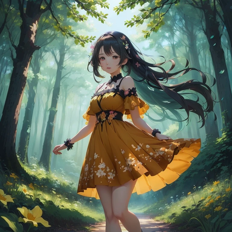 anime girl in a dress walking in a forest with flowers, anime lush john 8k woods, anime style 4 k, cute anime waifu in a nice dress, anime art wallpaper 8 k, anime style. 8k, anime art wallpaper 4 k, in dress, anime art wallpaper 4k, beautiful fantasy anime, 4k anime wallpaper, anime moe artstyle