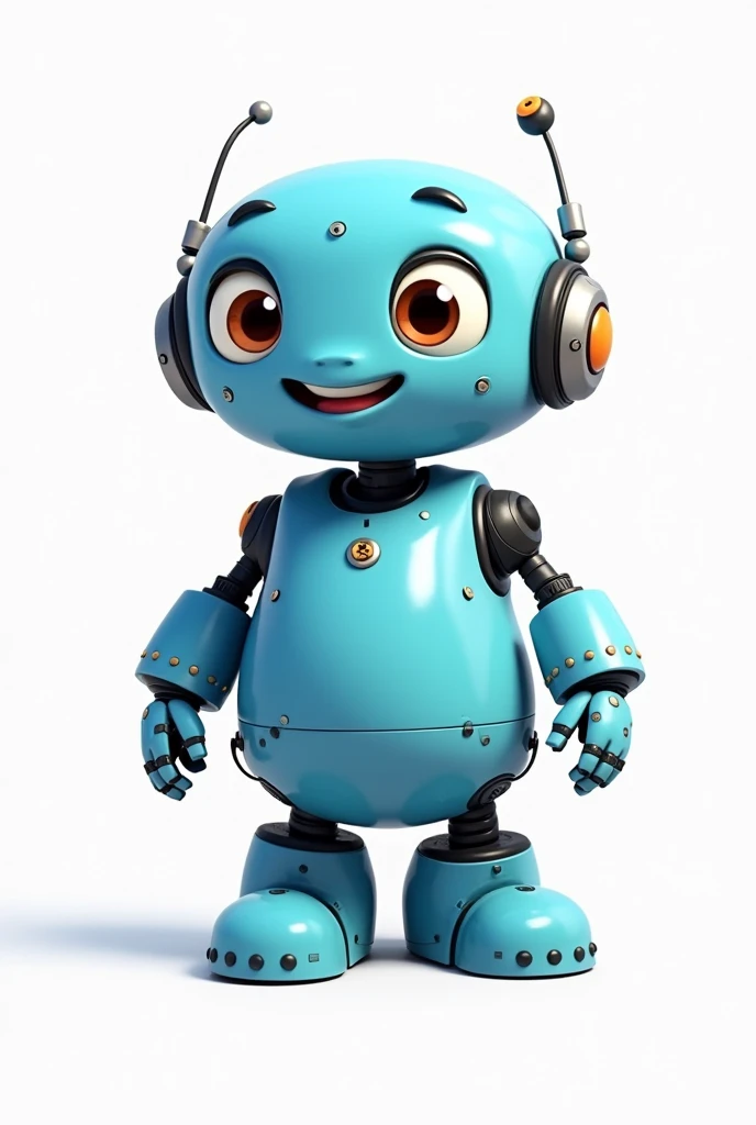 robot, Disney style animated, blue colors, White background, for stickers
