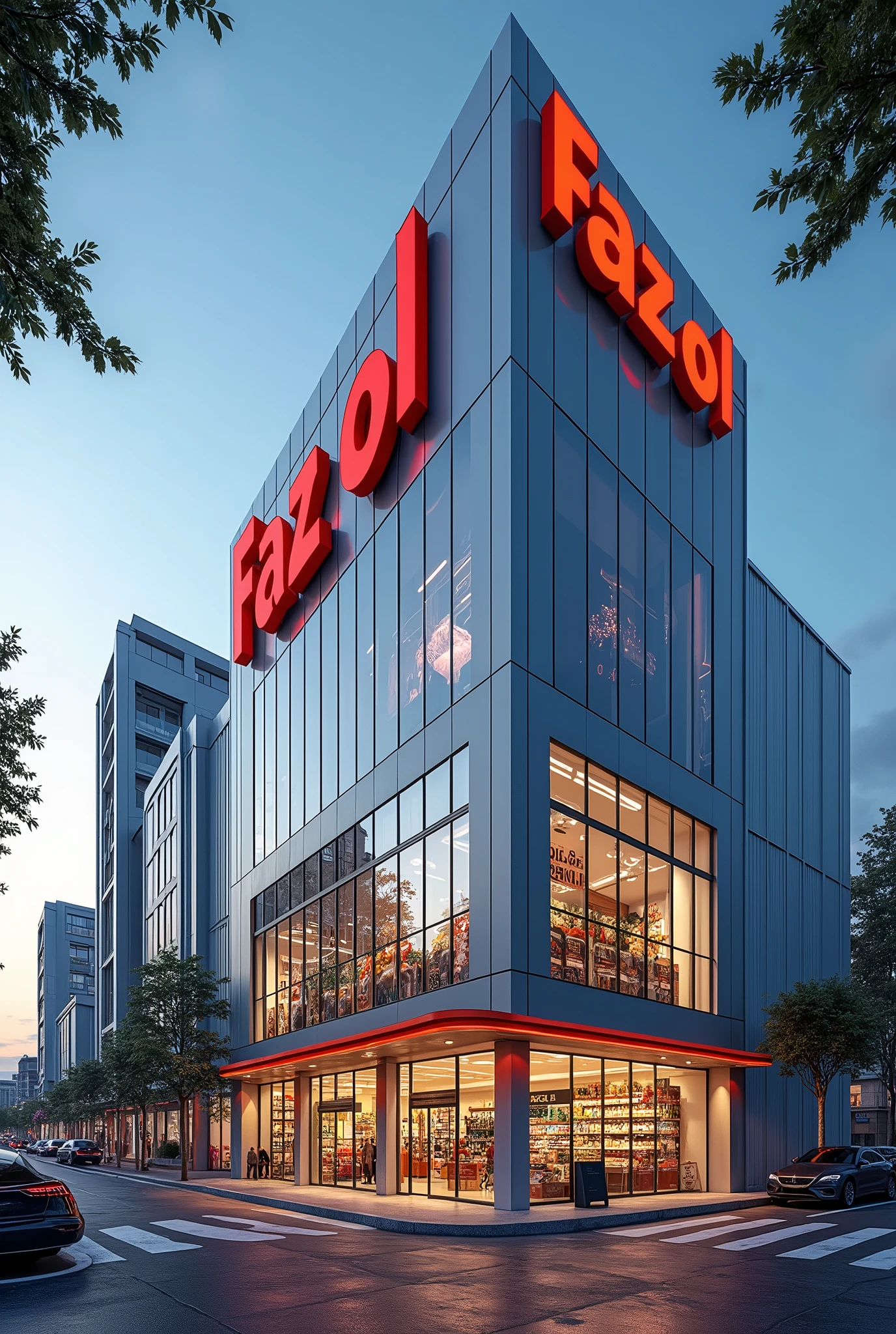 image of the front of a large supermarket with the name Faz o L