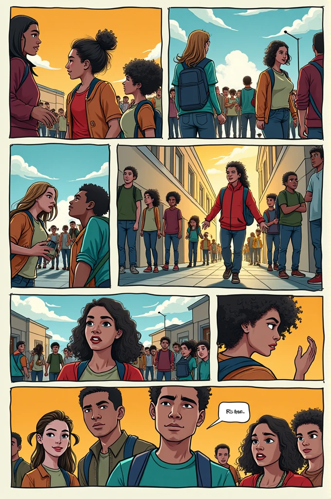 Comic with 8 images saying no to bullying and yes to life.