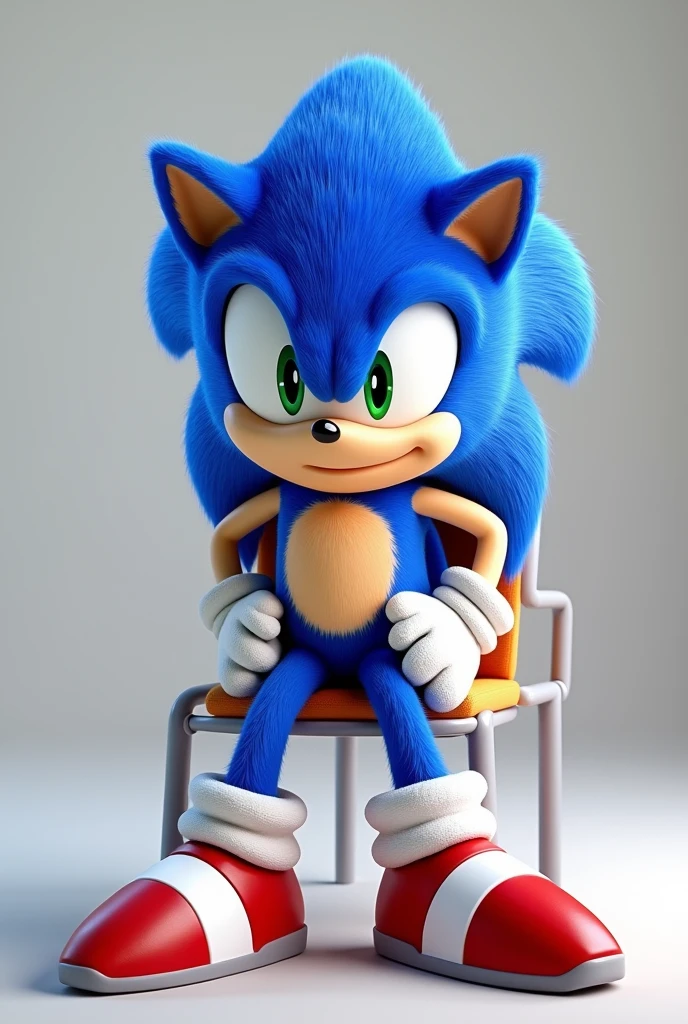 Sonic solo, looking at viewer, smile, 1boy, standing, full body, sitting on chair, looking at viewer