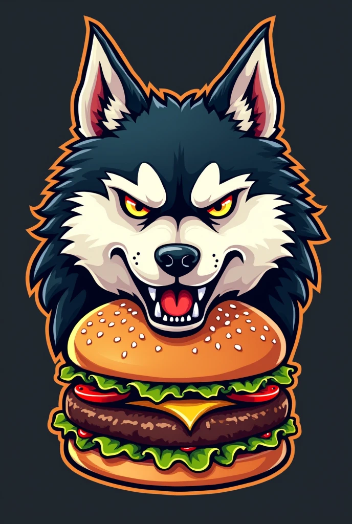 logo de hambúrguer com husky com cara de mal