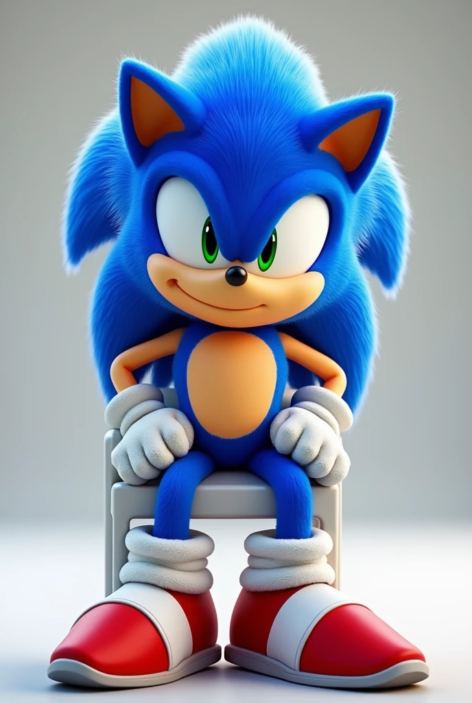 Sonic solo, looking at viewer, smile, 1boy, standing, full body, sitting on chair, looking at viewer