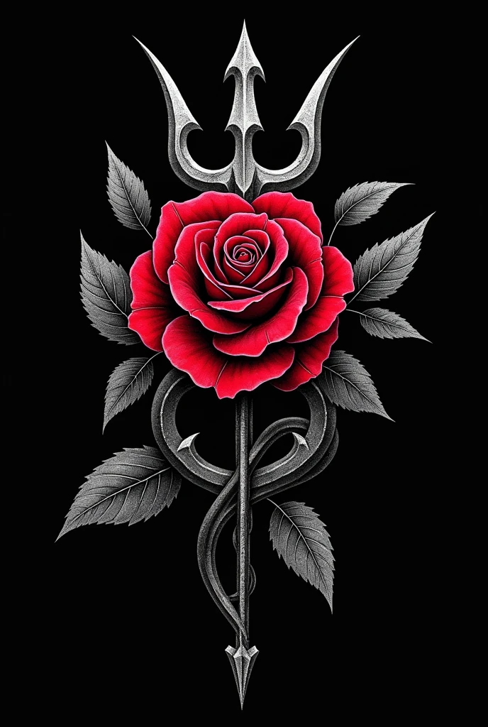 Crossed rose with trident of exu for tattoo