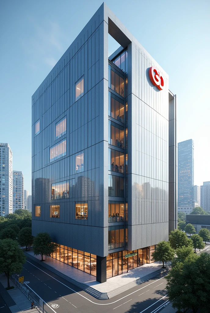 Modern building of a company called GD
