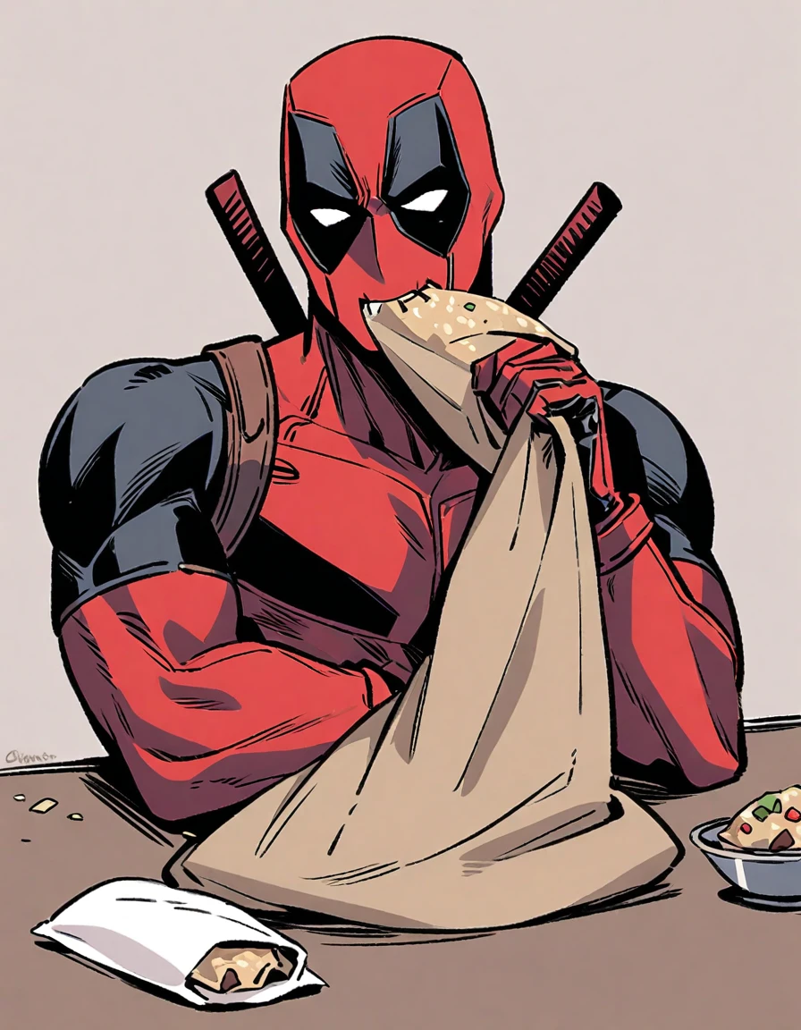 Deadpool eating burritos