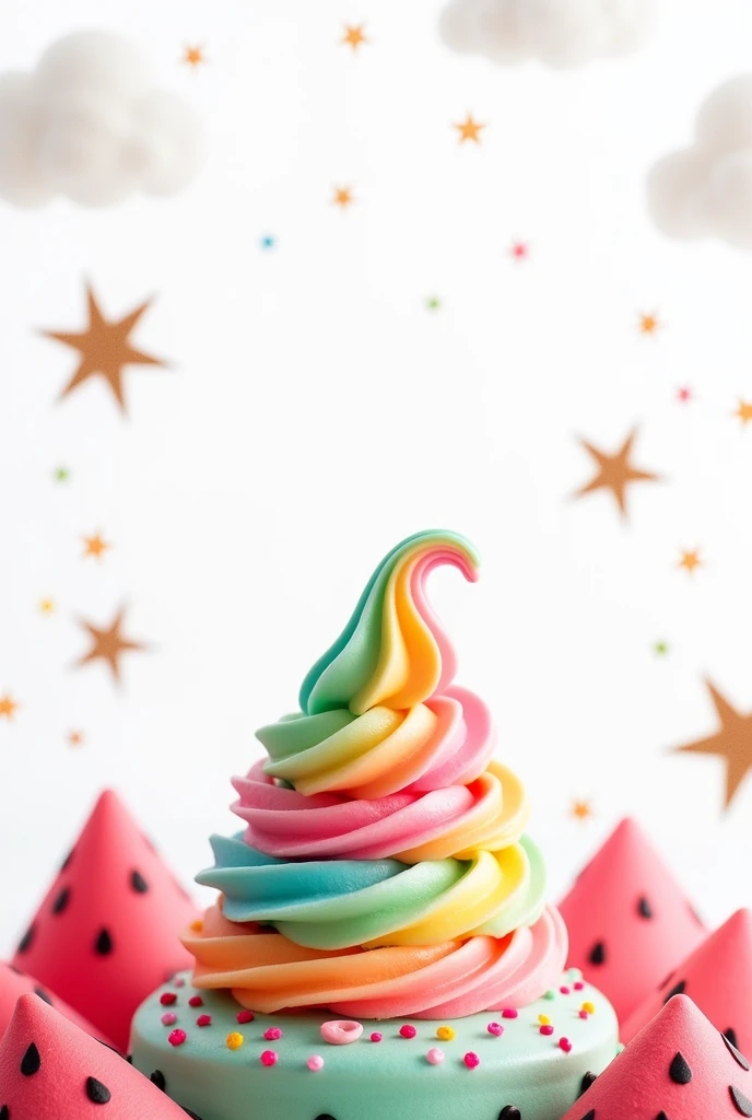 White background with rainbow, ice cream, cuteness, watermelon, floor, estrelas e nuvens, Instagram photo cover, rehearsal 