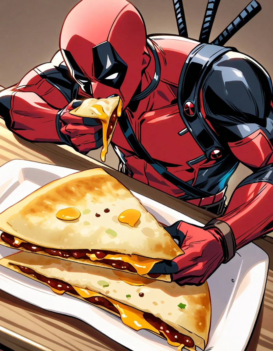 Deadpool eating quesadillas de papa