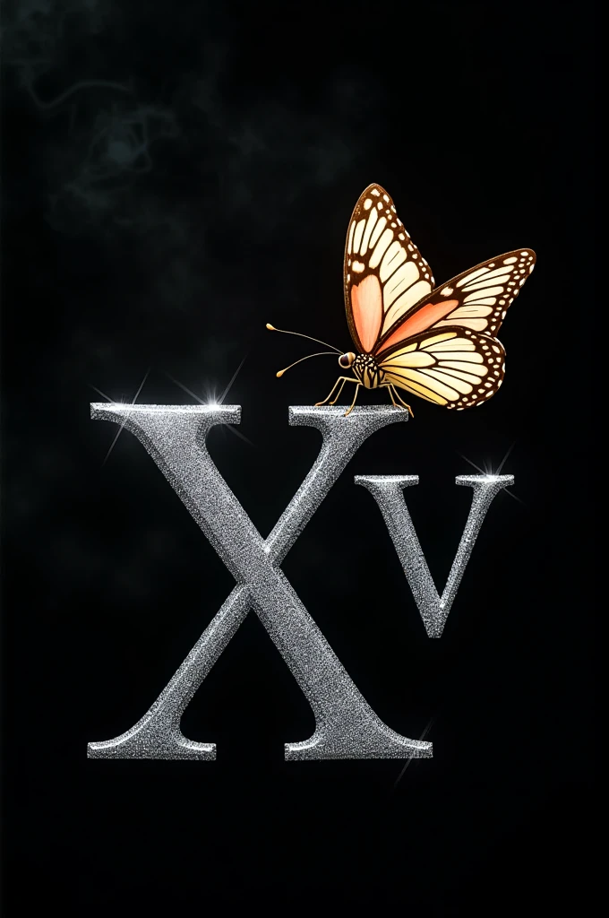 Make a fifteenth birthday card invitation with a black background that says miracles in silver glitter and the fifteen in Roman numerals with a butterfly posing on the number.