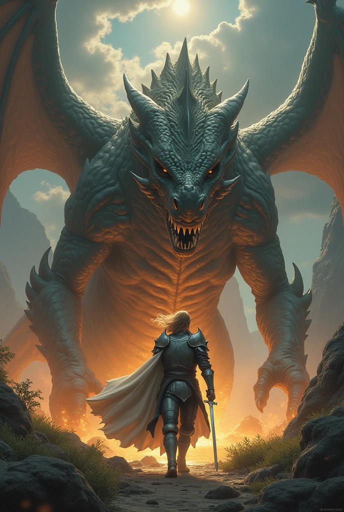A knight frees a beautiful princess from a dragon