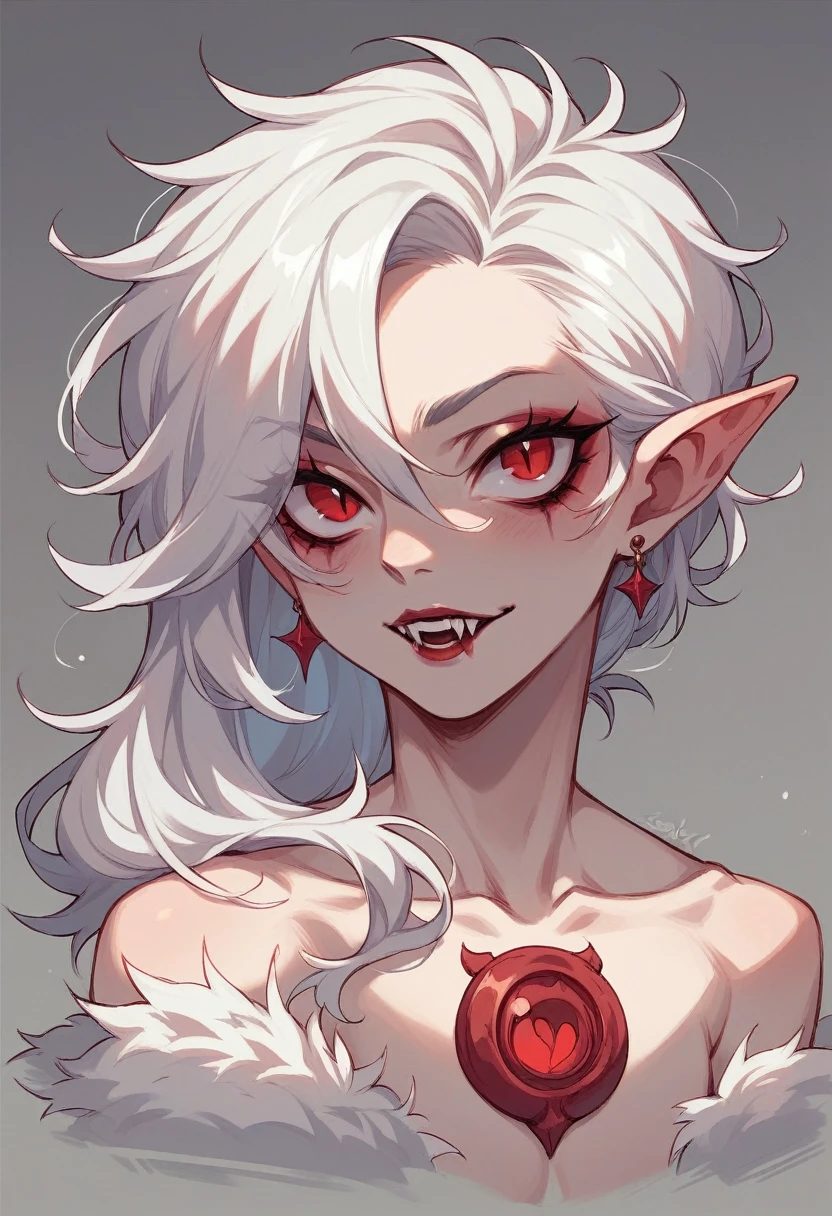 A vampire with white hair with pink tips and red eyes, sexly