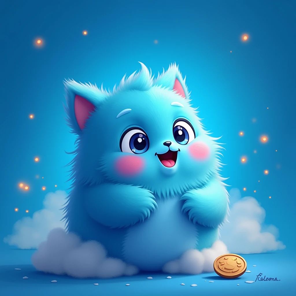 China blue quby , blue background , cute , coin 