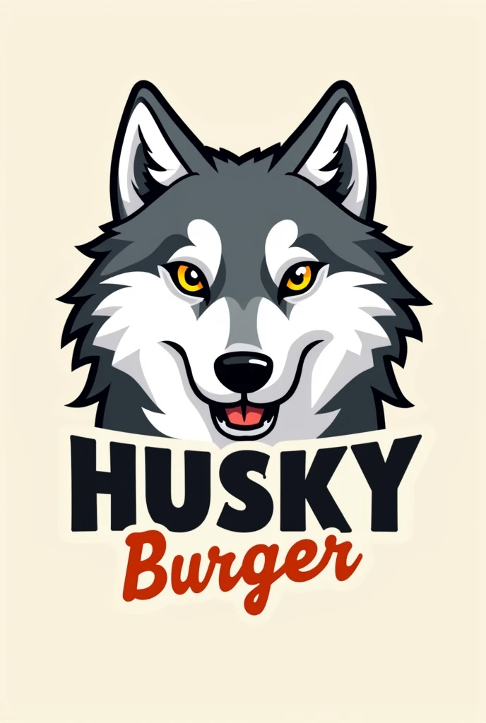 a simple logo for a burger joint with a husky wolf with the name Husky burguer 