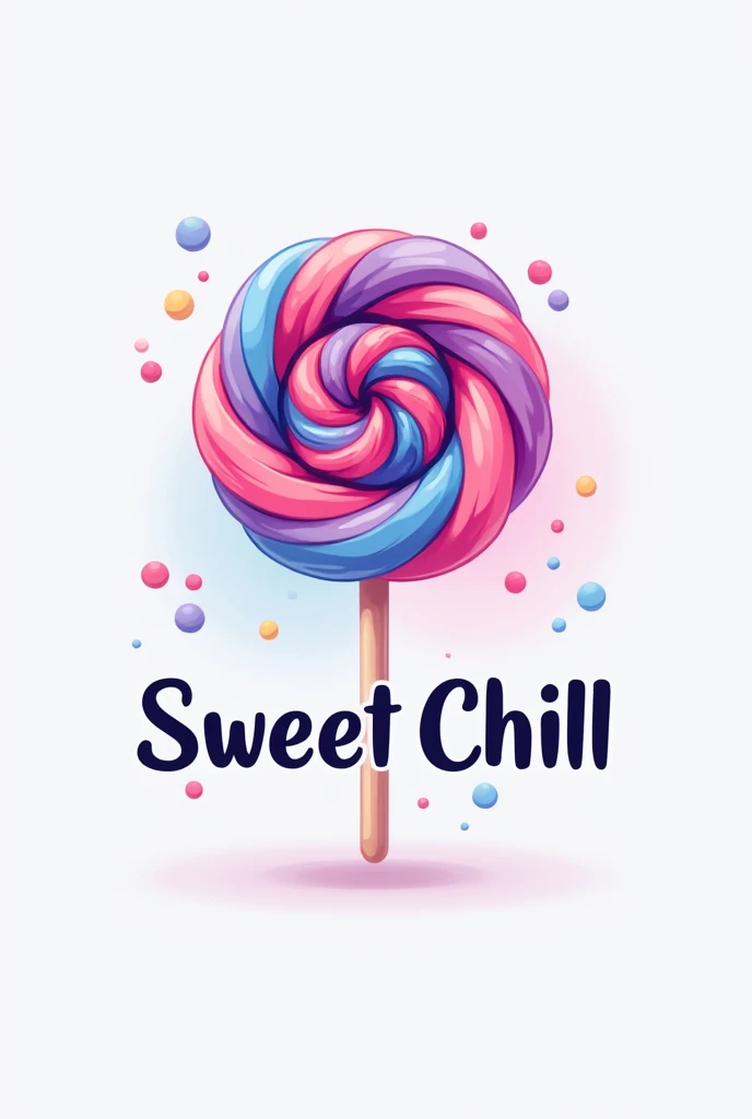 create a logo with a lollipop for a company that sells frozen and regular sweets, como o nome sweet chill me sweet chill