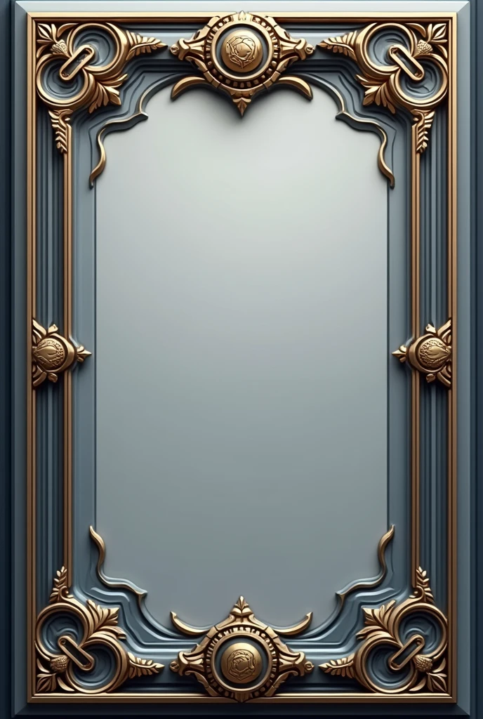 Design a 3D stylized card frame for the SOLMON series with a neutral theme, suitable for any elemental character. The card frame should have a sleek and modern aesthetic, featuring a balanced blend of metallic tones like silver, bronze, and dark steel.
The frame should be bordered with intricate, yet subtle geometric patterns that convey a sense of mystique without being tied to any specific element. The top and bottom sections of the frame should include elegant, minimalist engravings that enhance the overall design without overwhelming it, leaving space at the bottom for the character's name.
The corners of the frame can be decorated with small, abstract icons that add visual interest while remaining neutral in theme. The background of the card should be semi-transparent, providing a subtle depth that allows the character art to stand out prominently.
The overall design should be clean, balanced, and visually appealing, making it versatile and suitable for showcasing any of the powerful and magical creatures in the SOLMON universe.