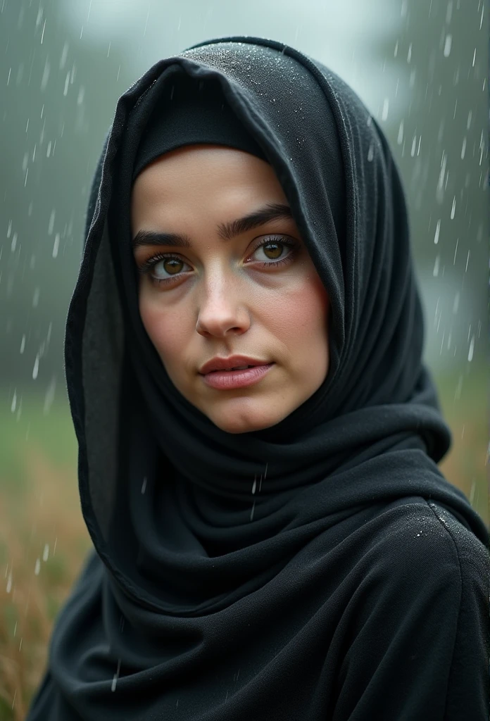 Cinematic portrait, upper body, face, facing the audience, (reality: 1.3), one of the most beautiful works of art in the world, woman looking at the camera, wearing a hijab, (modern Islamic clothing and weather factors: 1.4), beautiful detailed face, ,
