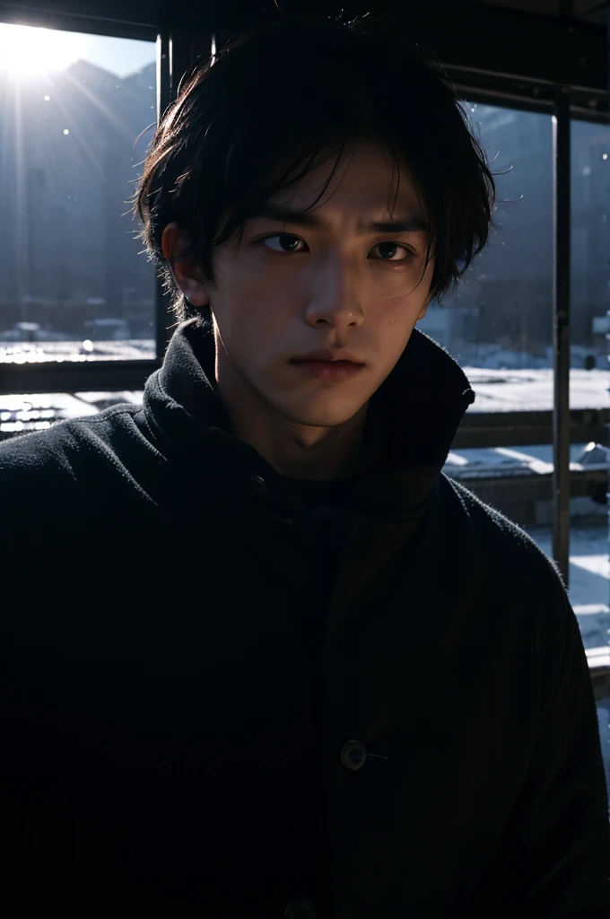 lone，depression，feeling of suffocation，Emptiness，desolation，One Man，（Multiple scenarios），look into the distance，ultra high resolution，master masterpiece，Ultra-high precision，multi-faceted perspective, dramatic contrast, strong sunshine, good lighting, young man 1, photometry