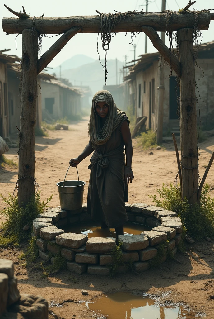 A Woman Getting Water from a Dirty Well