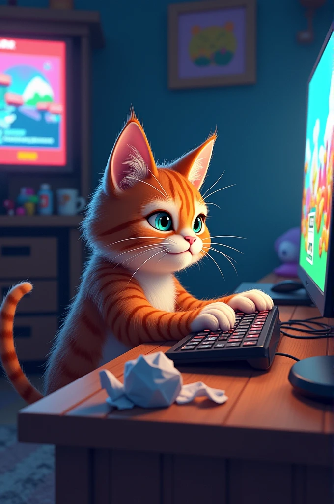 A gamer cat playing Roblox