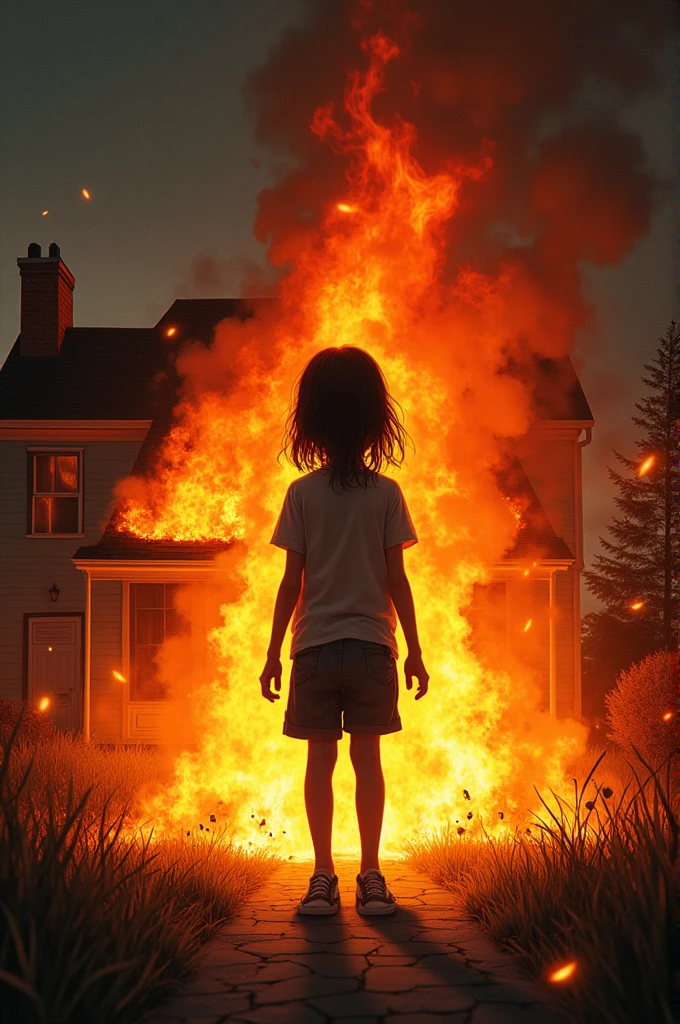 There is a girl who is burning her house