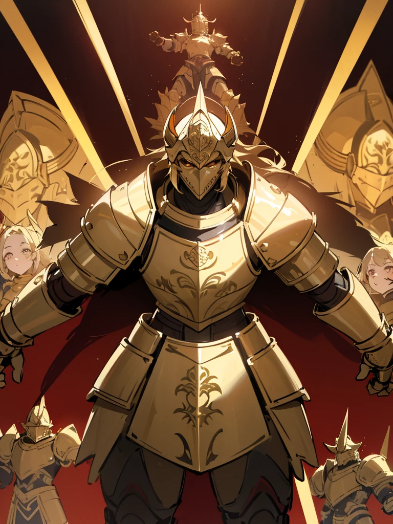 person in costume standing on a dark background but red lighting, a screenshot inspired by Li Kan, policonteo, dau-al-set, Golden armor paladín, Golden armor usando, heavy Golden armor, wearing gold armor, vistiendo una Golden armor, gold armor, heavy gold armor, gold armor, Ornate armor, Golden armor, Draconic-looking armor