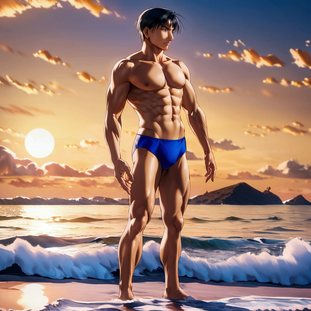 Roy Mustang from Full Metal Alchemist, defined body, shirtless