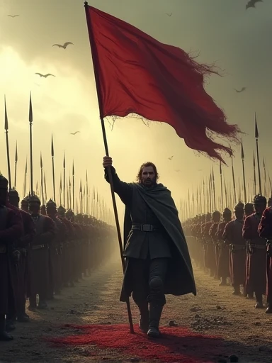 I march before a martyred world, an army for the fight
I speak of great heroic days, of victory and might
I hold a banner drenched in blood, I urge you to be brave
I lead you to your destiny, I lead you to your grave
