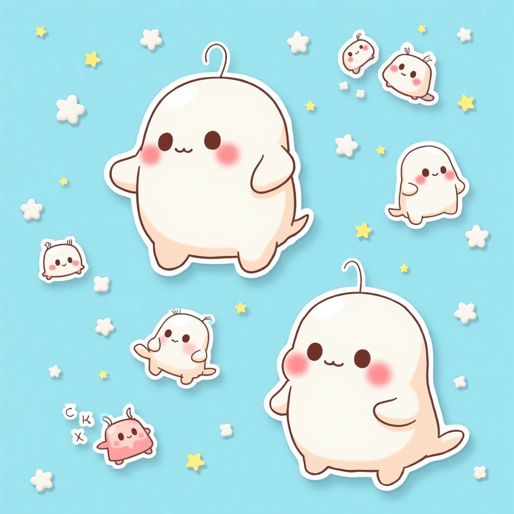 China blue Quby stickers , blue background , cute , red cheeked