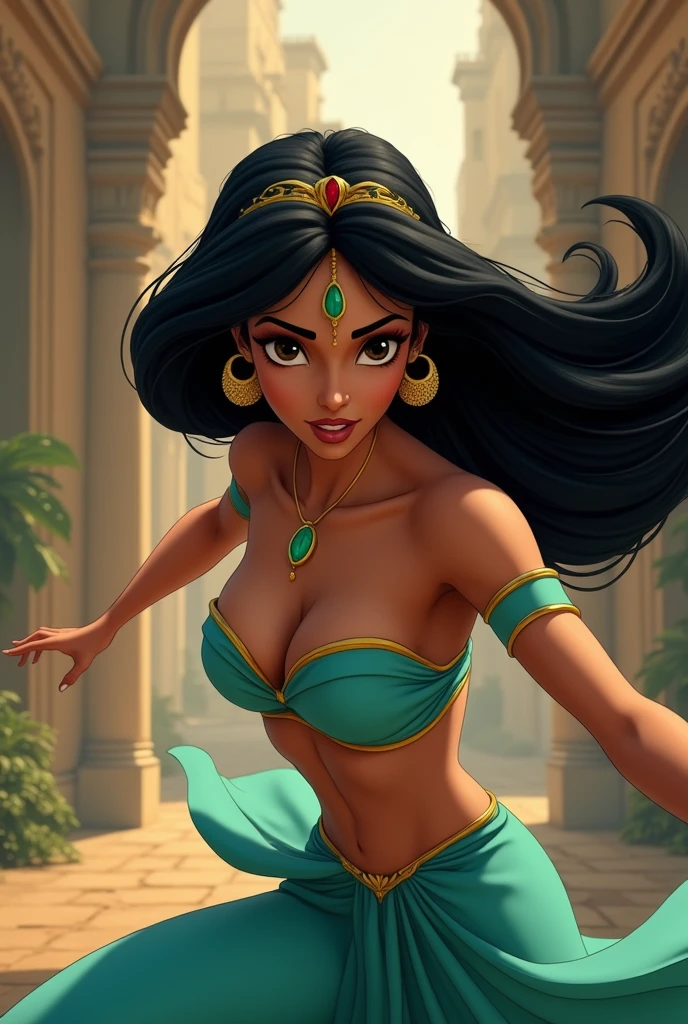 Stunning Princess Jasmine, photo in 8k, in action, cinematic.
