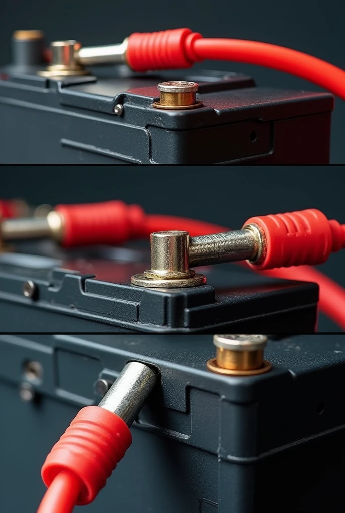 A) [image of cables connected to a single pole of the battery]
b) [image of cables connected to both poles of the battery]
c) [image of cables wrapped around the battery without touching the poles]
D) [image of cables connected to the middle part of the battery]