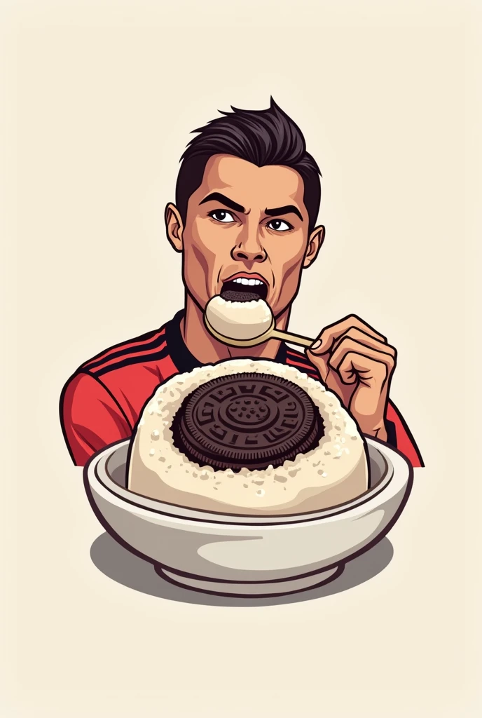Create a logo with a mochi in the middle and Cristiano Ronaldo eating an oreo mochi