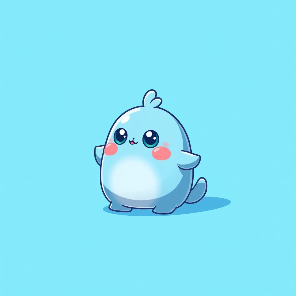 China blue Quby stickers , blue background , cute , red cheek 
