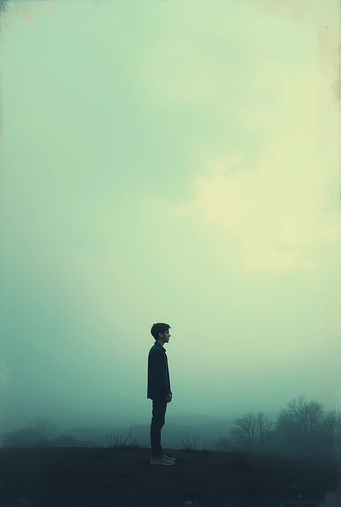 Cover for a book titled Between Time and Dreams, at the top a young man in the distance