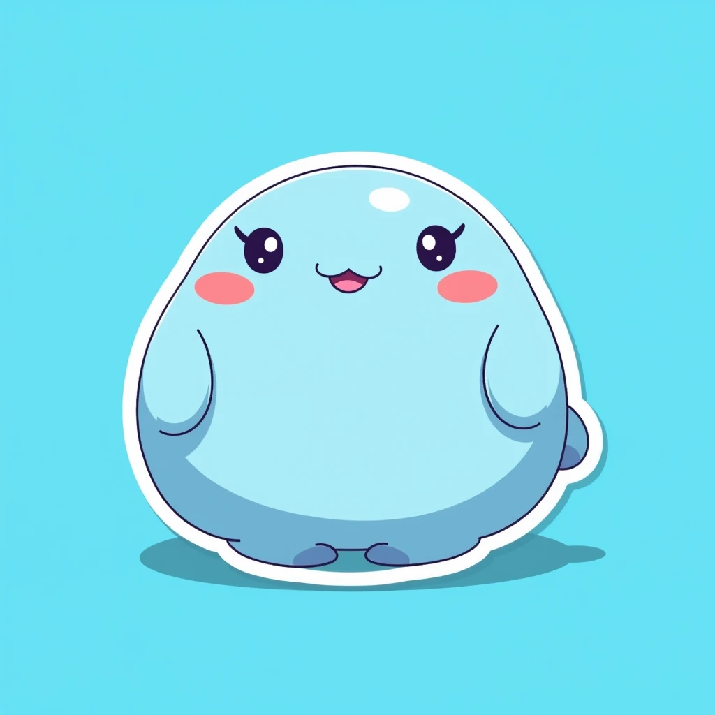 China blue Quby stickers , blue background , cute , red cheek 