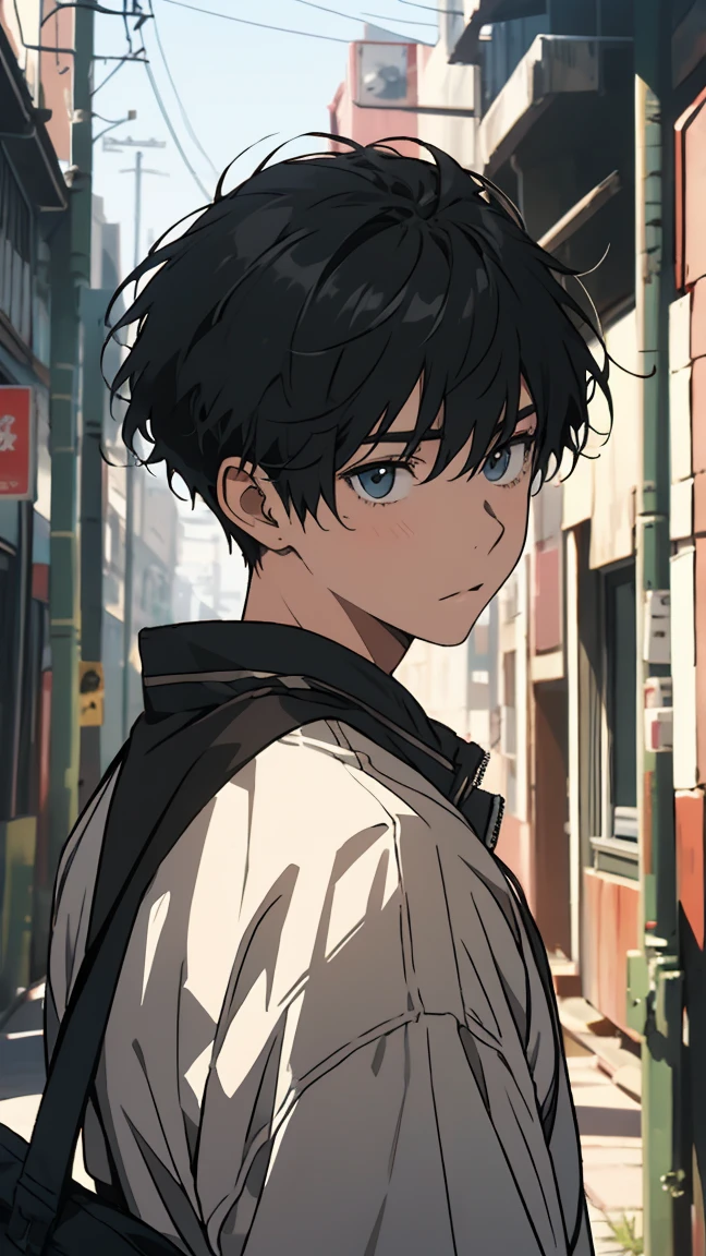 Looking forward, delinquent youth, high school student, youth, sharp eyes, wearing a jacket, short hair, short hair, two-block hair, mesh hair, perm hair,